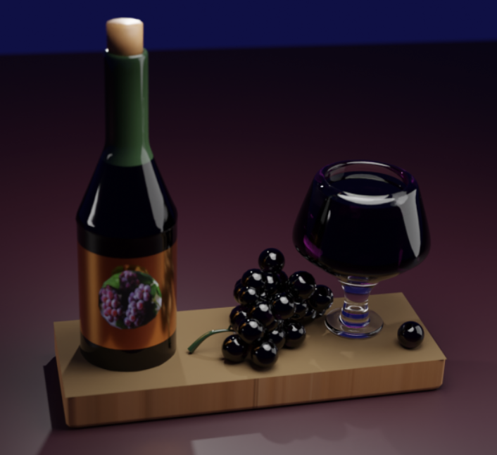 Wine bottle and glass